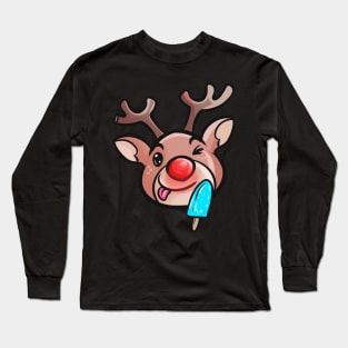 Reindeer Rudolph With Ice Cream Popsicle Christmas In July Long Sleeve T-Shirt